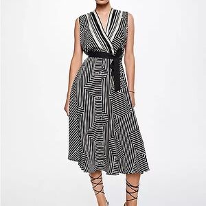 Mango Monochrome Geometric Midi Dress